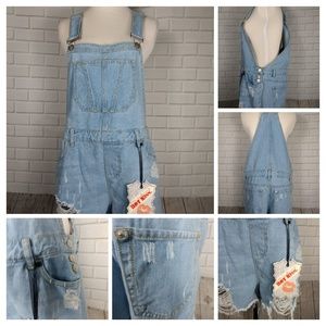 Hot Kiss Distressed Denim AVA Overall SZ 10